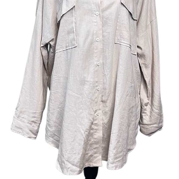 NWT Love Tree Lagenlook Sz M Linen Blend Cream Neutral Button-Down Front Shirt - Picture 3 of 11
